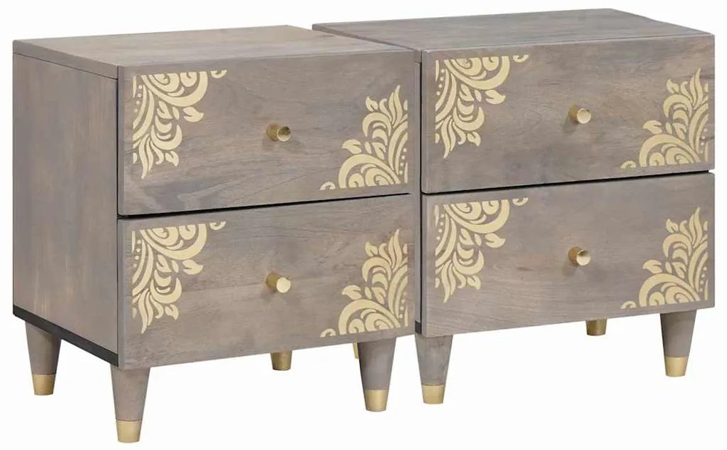 Éjjeliszekrény 2 pcs Szürke 40 x 33 x 46 cm Tömör Mangófát