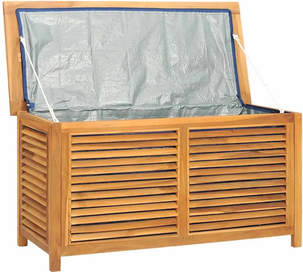 vidaXL tömör tíkfa kerti tárolóláda zsákkal 114 x 50 x 58 cm
