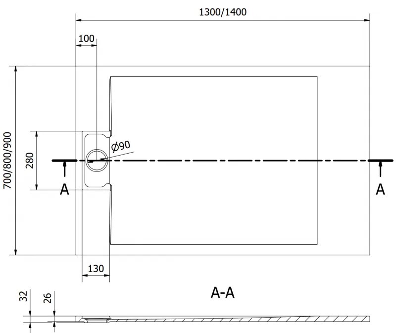 Mexen, Mexen Otto négyzet négyzet SMC 130 x 80 cm, fehér - 4N108013