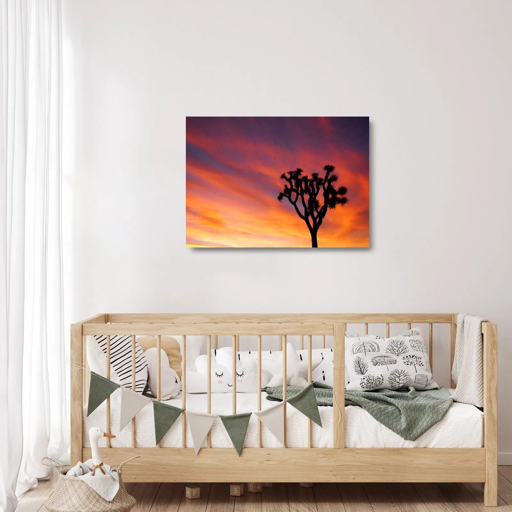 Üvegkép - Naplemente egy fa sziluettje felett (70x50 cm)