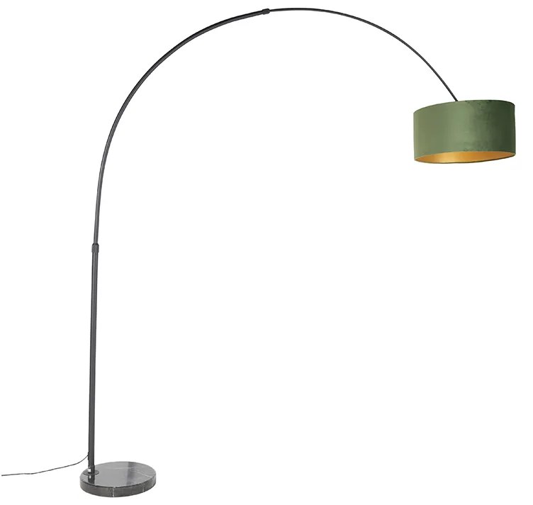 Ív lámpa fekete bársony búra zölddel és arannyal 50 cm - XXL