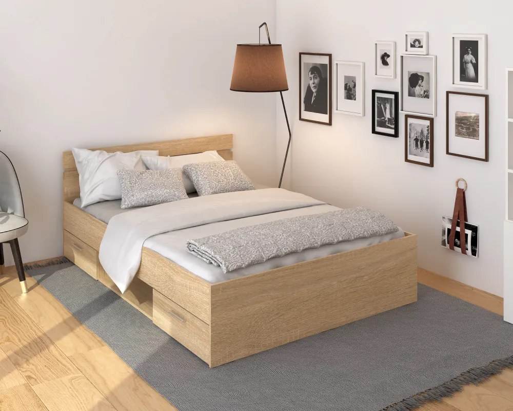 Ágykeret, 140x200, sonoma tölgyfa, MICHIGAN NEW