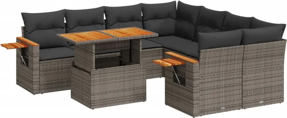 vidaXL 9 részes szürke polyrattan kerti ülőgarnitúra párnákkal