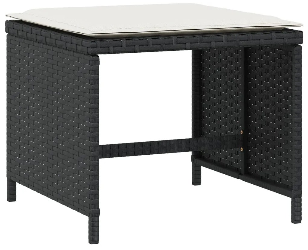 4 db fekete polyrattan kerti szék párnákkal 40 x 40 x 35 cm
