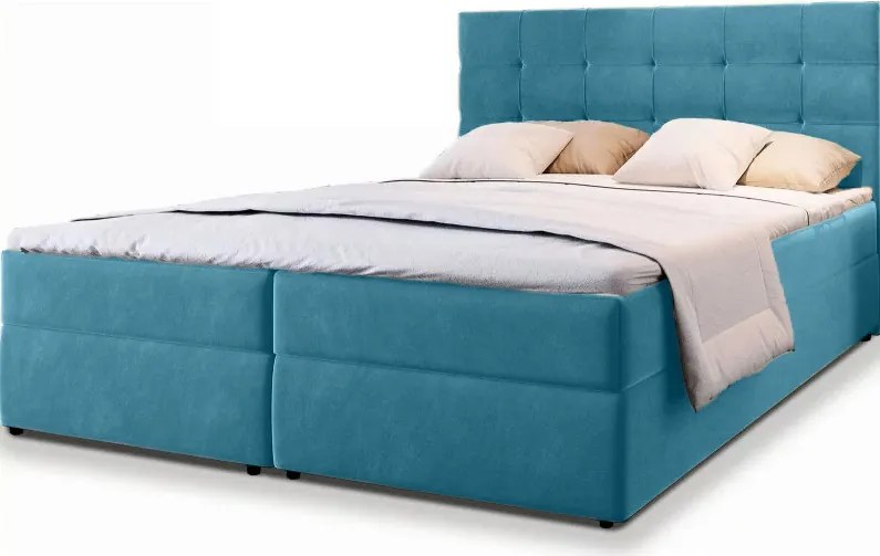 Kárpitozott boxspring ágy GLORIEN VELVET 140x200 cm kék Matrac: Bonell rugós matrac