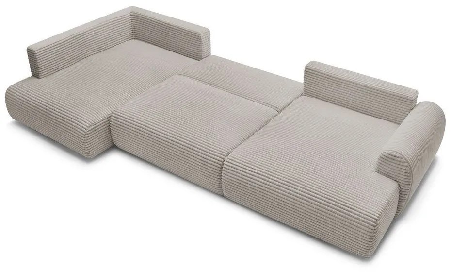 Világosszürkésbézs kordbársony kinyitható sarokkanapé (jobb oldali-U alakú) Lucien – Bobochic Paris