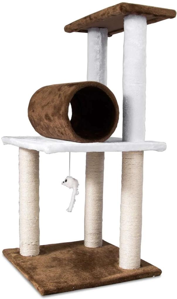 PetHaus 3 szintes macska Szórakoztató központ és Kaparófa - fehér-barna
