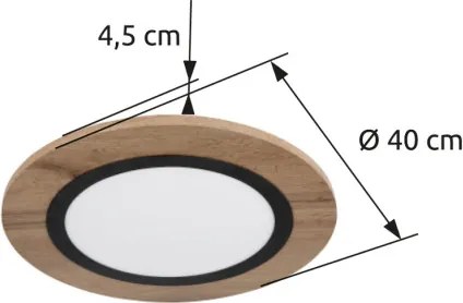 Globo 67292D3 Mennyezeti lámpa fém fekete matt, MDF fa sötét, műanyag fehér, ø: 400mm, M:45mm, LED 15W 230V, 1700lm forrás, 800lm kimenet, 3000K