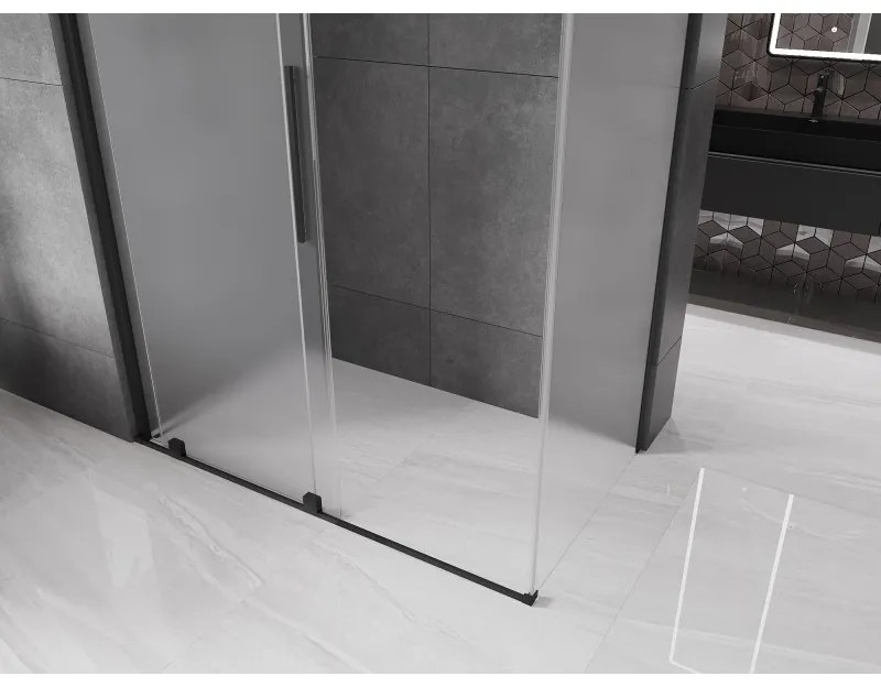 Mexen Velar, tolóajtós zuhanykabin 160 x 75 cm, 8 mm-es mattüveg, fekete matt, 871-160-075-31-70