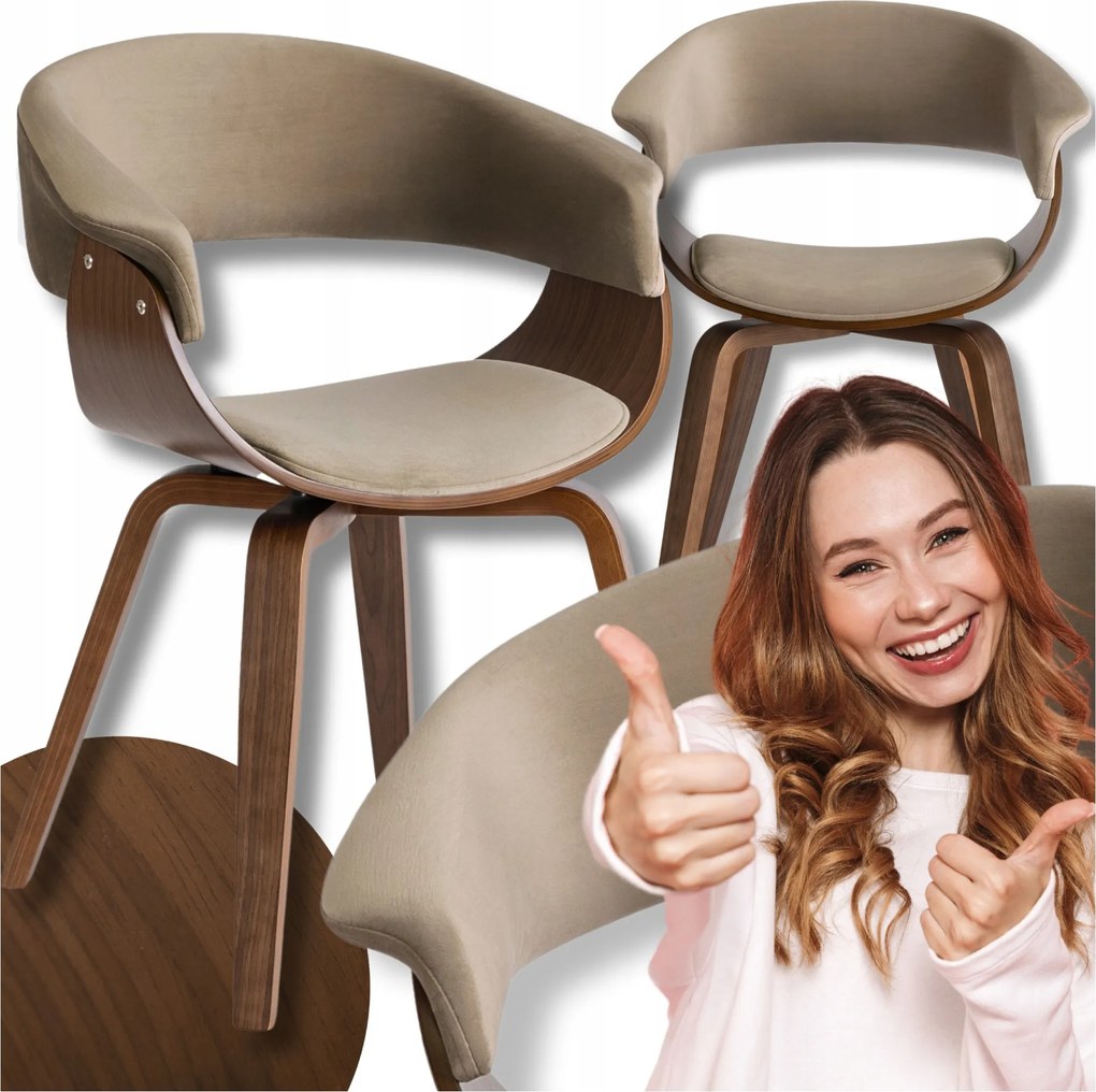 Kárpitozott Fa Velúr Konyhai Szék Nappaliba Bézs Dió Gary