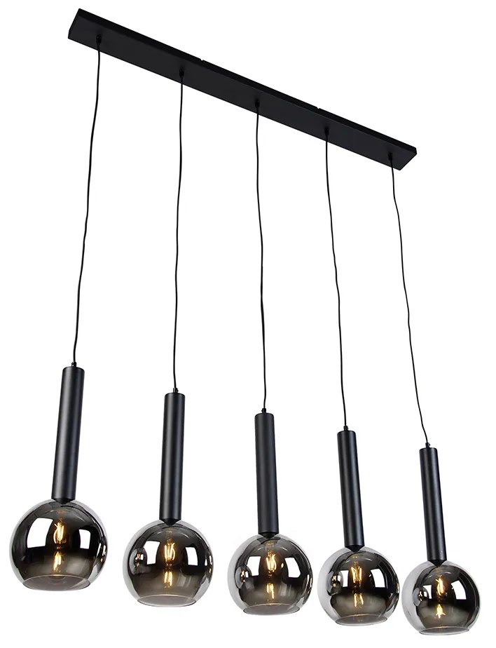 Modern fekete függőlámpa füstüveggel, 5 izzós - Clayton