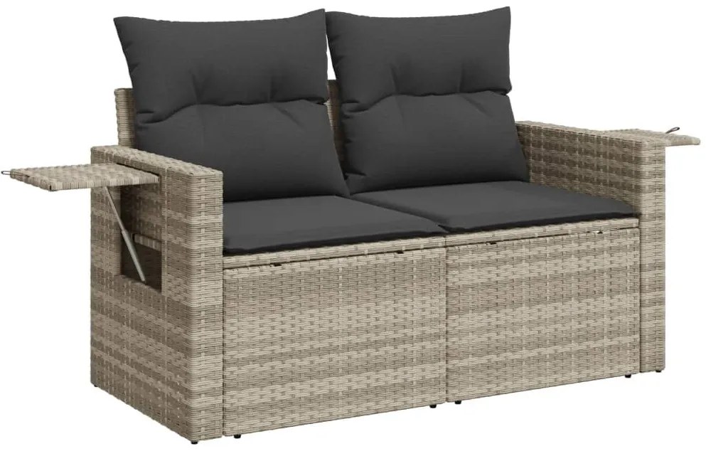 2 személyes világosszürke polyrattan kerti kanapé párnával