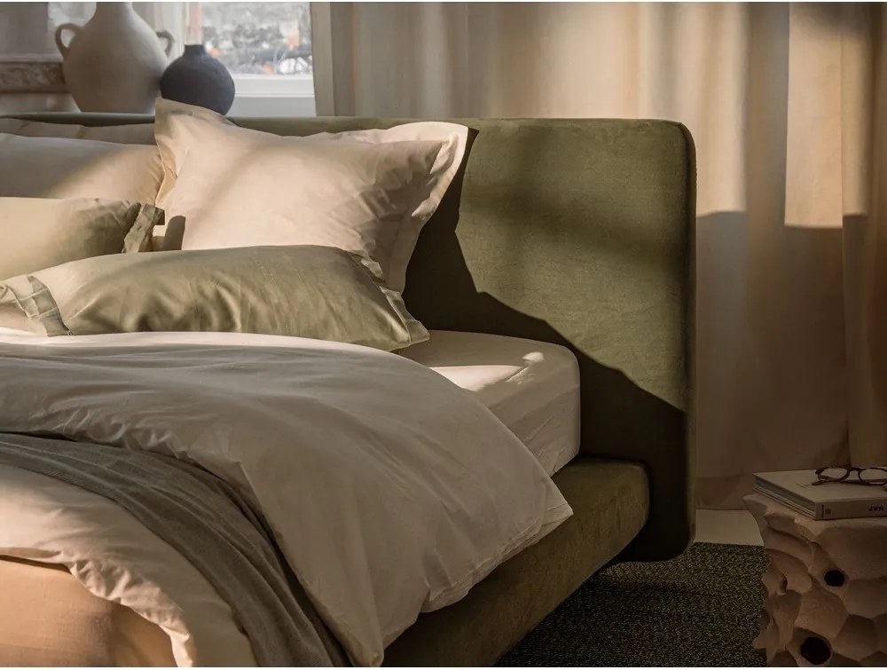 Elefántcsont színű kárpitozott franciaágy 140x200 cm Linea – Micadoni