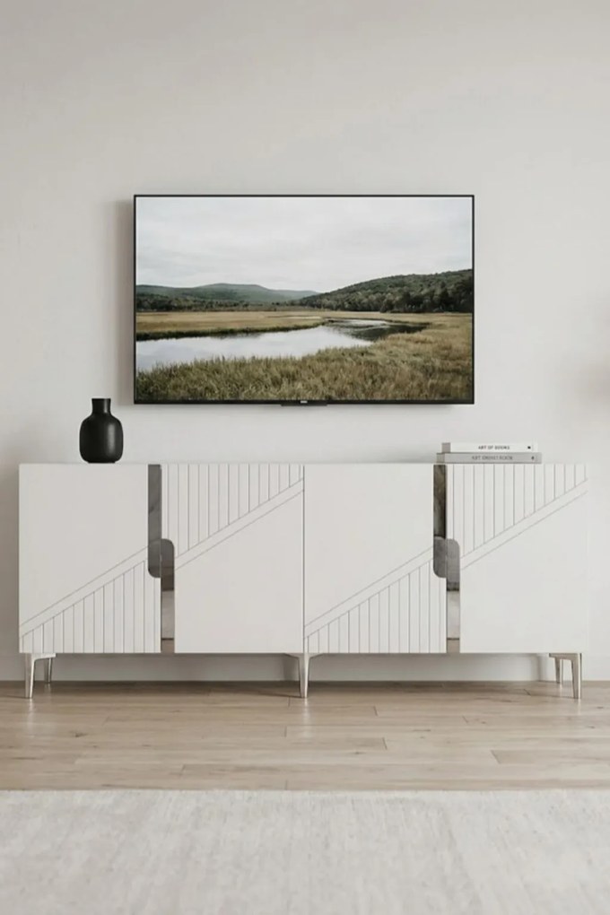 Evva komód, fehér-ezüst, 125 cm