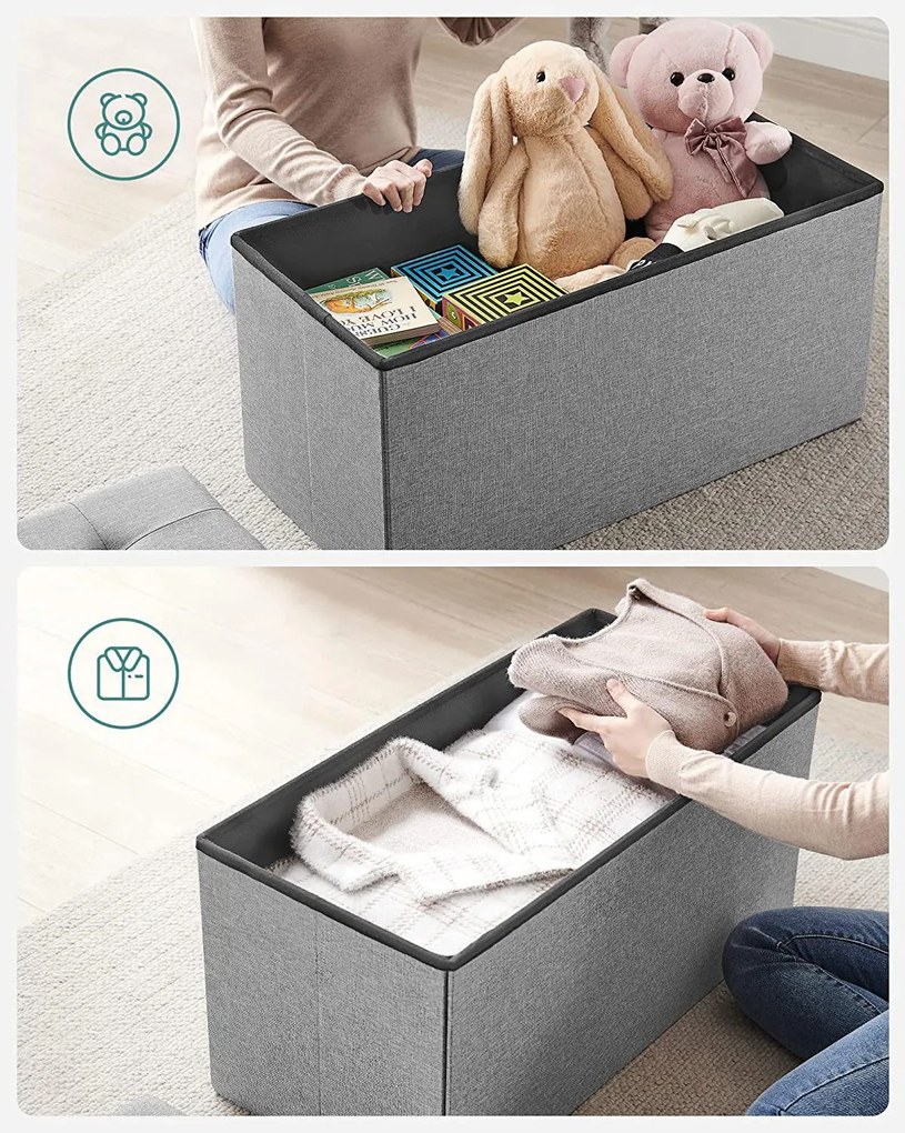 Összecsukható puff ülés, ottomán, 80 l, világosszürke, 76 x 38 x 38 cm