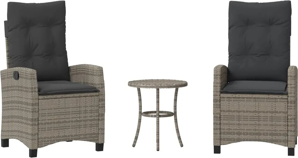 vidaXL 3 részes szürke polyrattan bisztrógarnitúra párnákkal