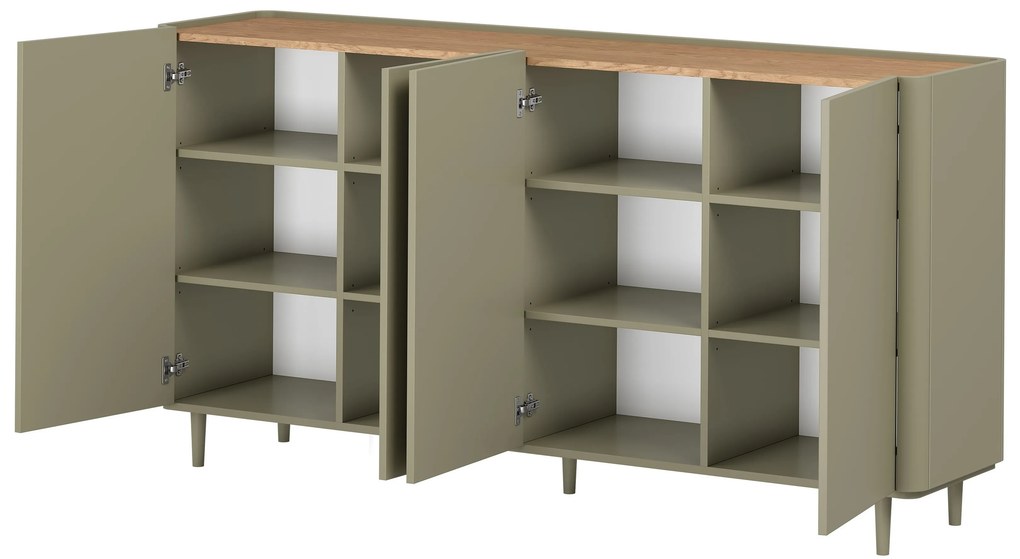 Elivo négyajtós komód lábakon 200 cm - eukaliptusz / baltic dune tölgy