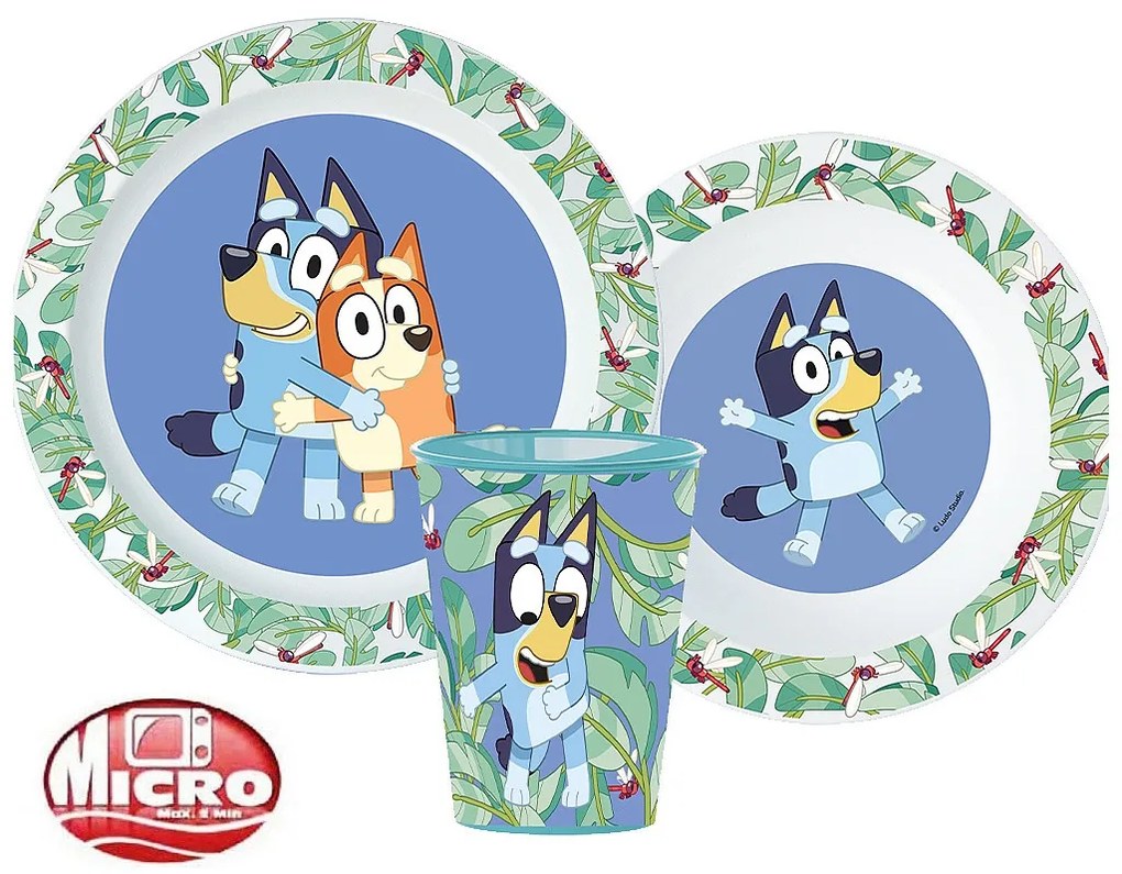Bluey Leaves étkészlet, micro műanyag szett pohárral 260 ml