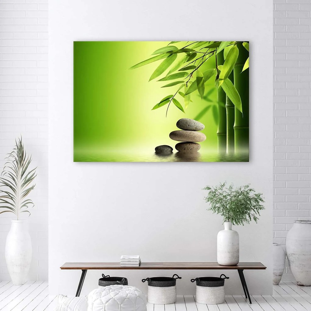 Gario Vászonkép Zen kövek és bambusz zöld háttéren Méret: 120 x 80 cm