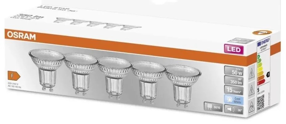 KÉSZLET 5x LED Izzó PAR16 GU10/4,3W/230V 4000K 36° - Osram