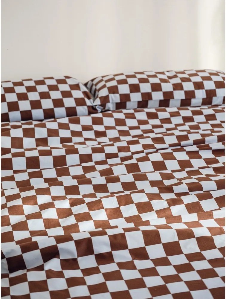 Világoskék-barna egyszemélyes pamut-szatén paplanhuzat 140x200 cm Plu – noo.ma