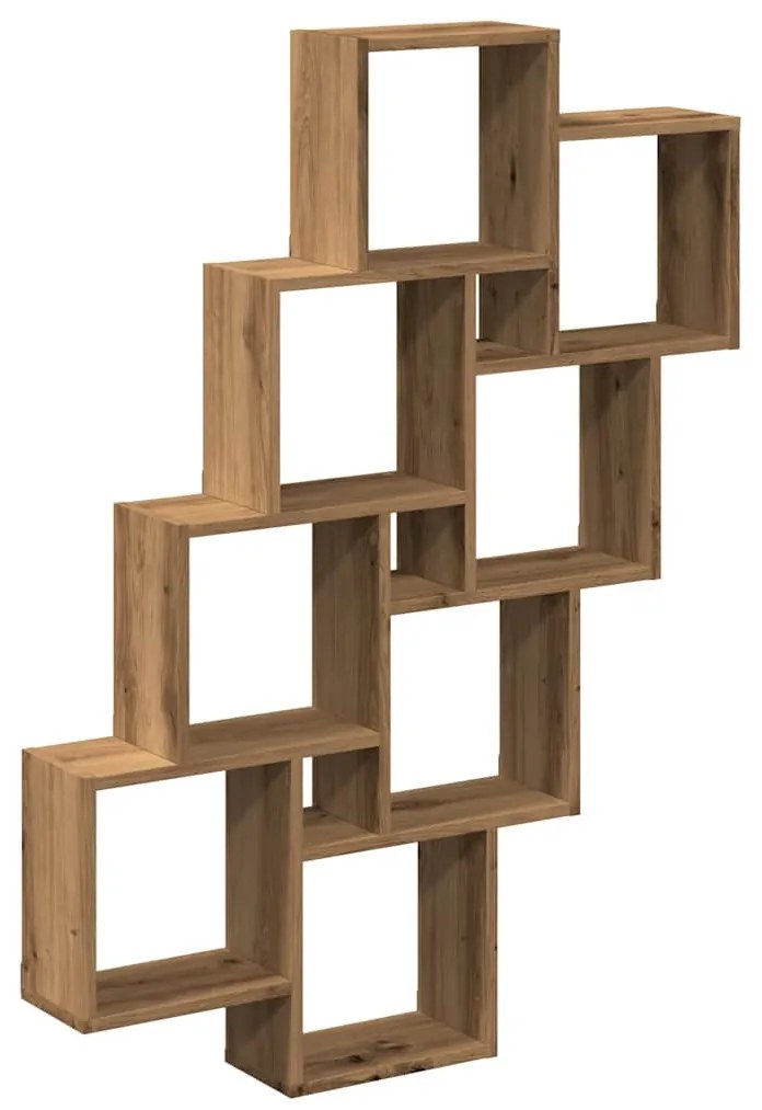kézműves tölgy színű szerelt fa fali kocka polcok 90x15x119,5cm