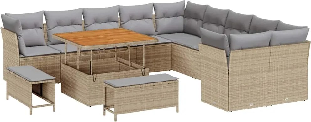 vidaXL Kerti Kanapé Szett 13 pcs Bézs polirattan