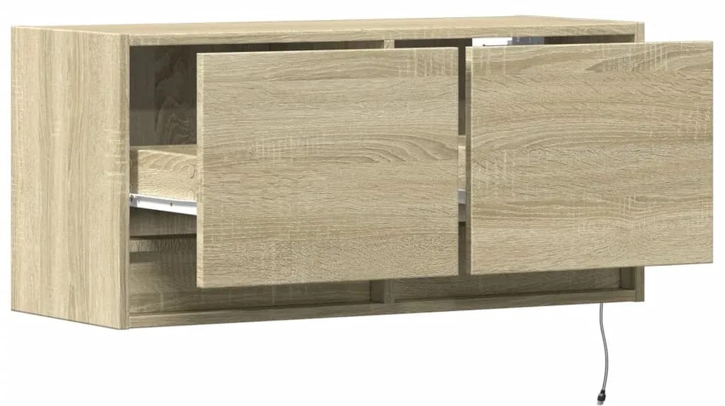 sonoma tölgy színű fali TV-szekrény LED-ekkel 80x31x35 cm