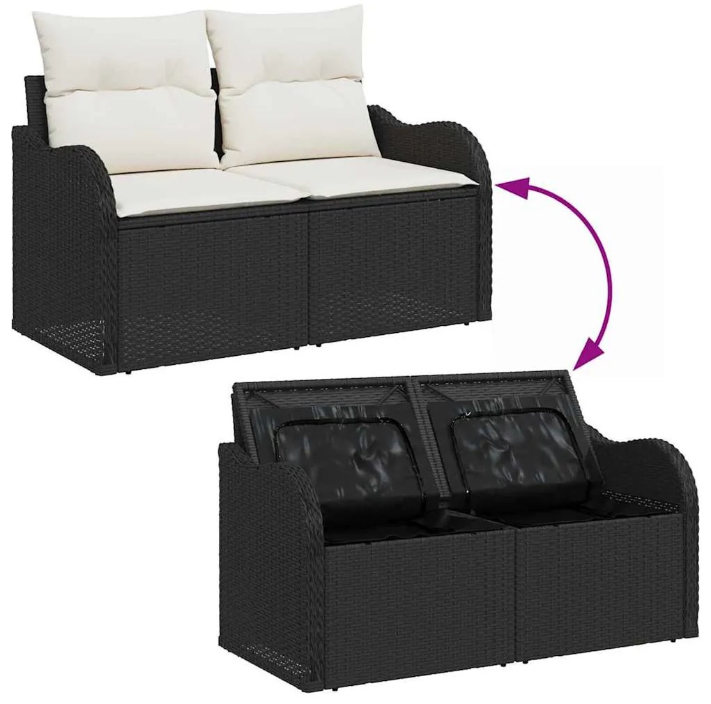 Kerti Kanapé Szett párnával 6 pcs Fekete és fehér Poli rattan