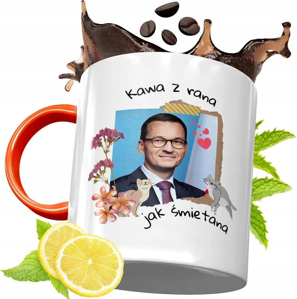 Narancssárga Bögre Mateusz Morawiecki Ajándék fényképes nyomtatással