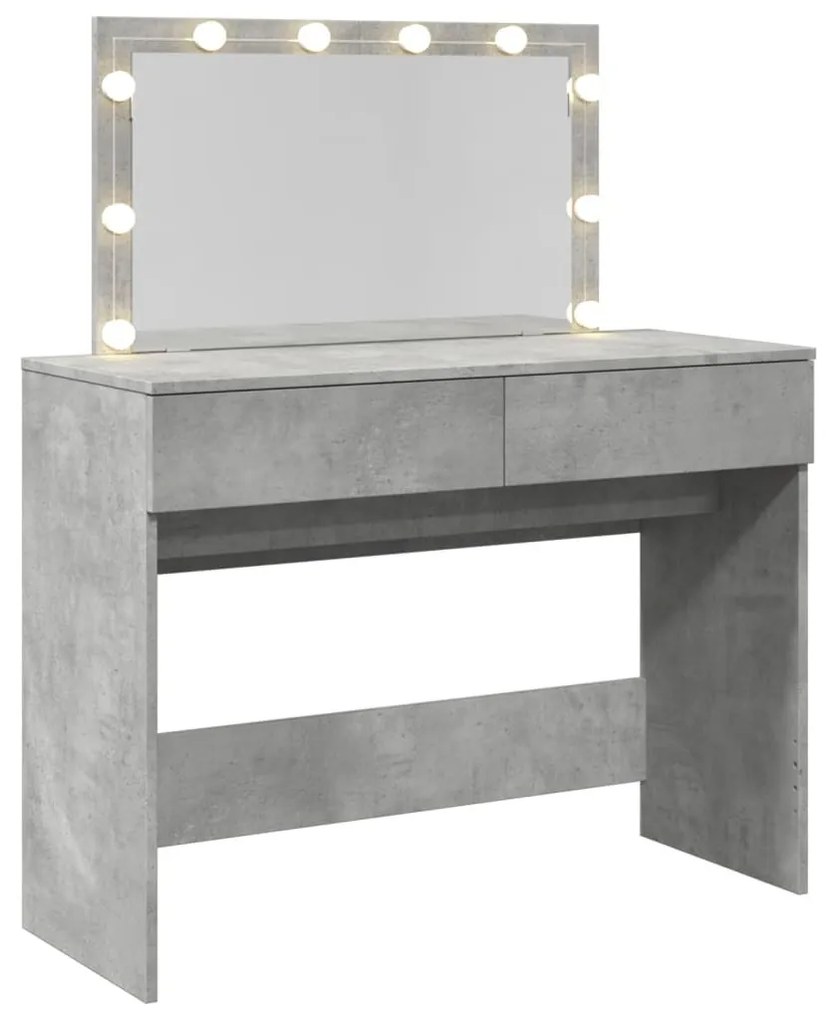 betonszürke fésülködőasztal LED-del 100 x 40 x 120 cm