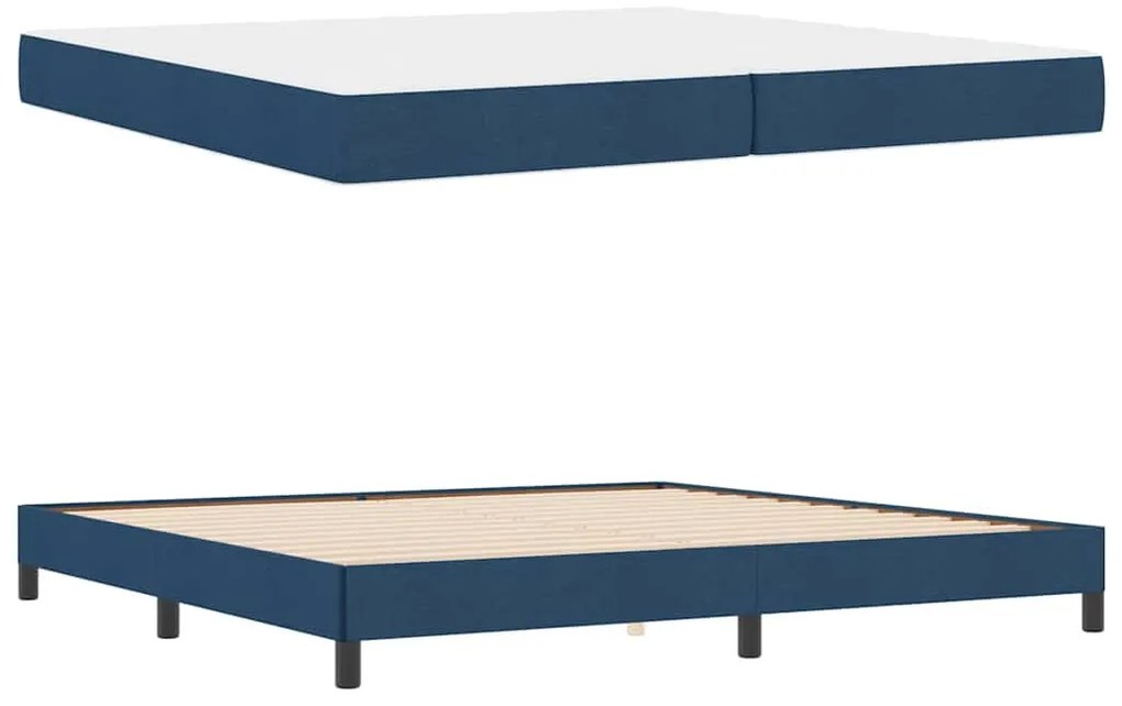 Boxrugós ágy matracmal Kék 200 x 200 cm szövet