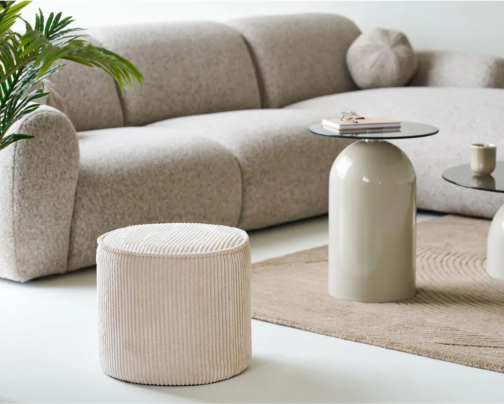 Taupo puff, bordás szövetből, bézs