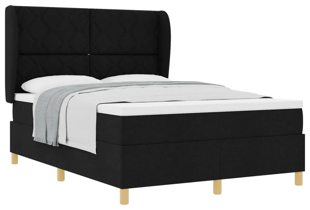 Boxspring Ágy Matrac Készlettel Fekete 140x200 cm Szövet