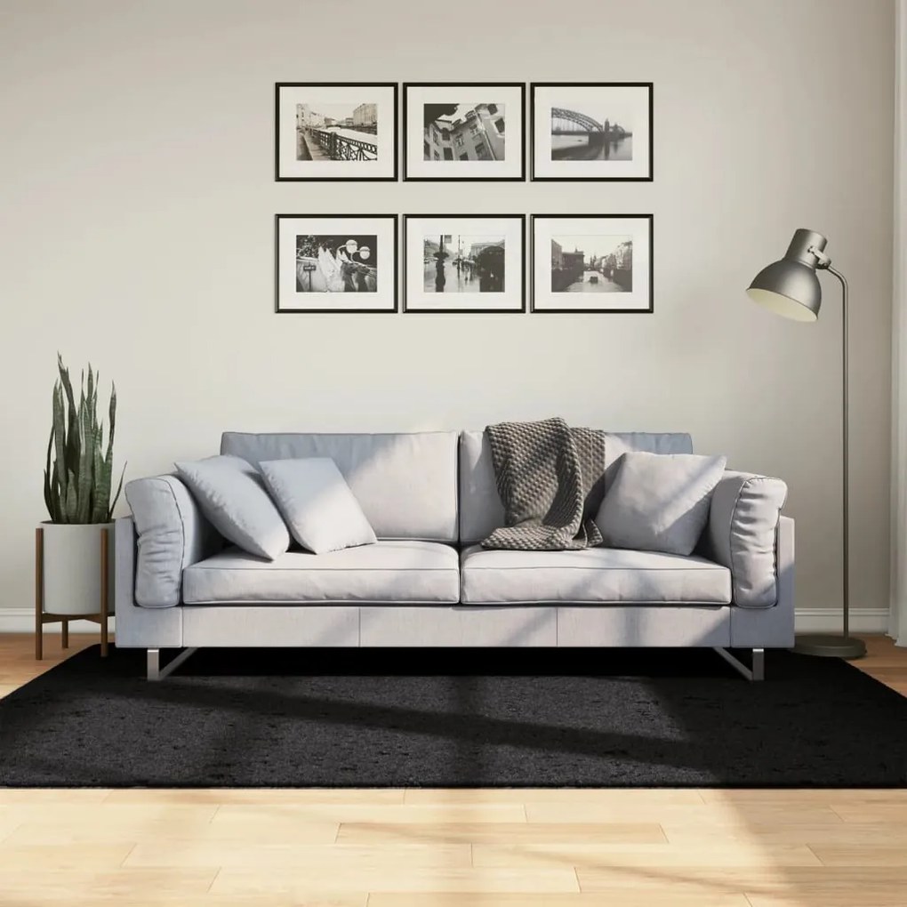 PAMPLONA fekete magas szálú bolyhos modern szőnyeg 140 x 200 cm