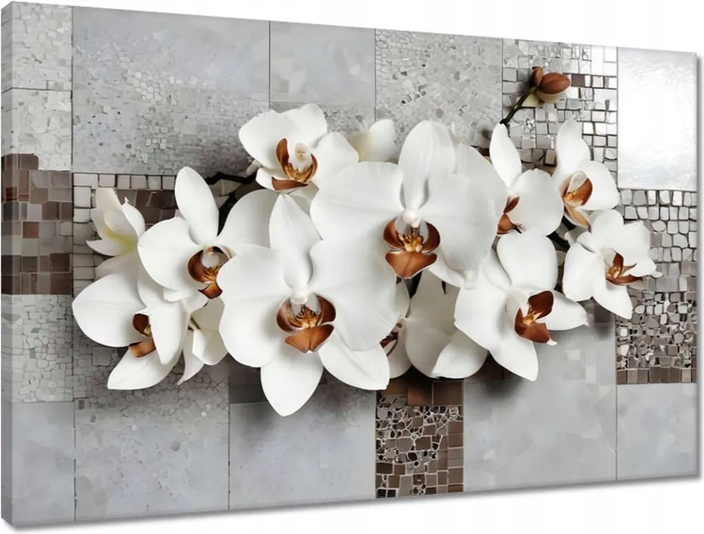 Vászonkép 60x40 Fehér orchideák és mozaik