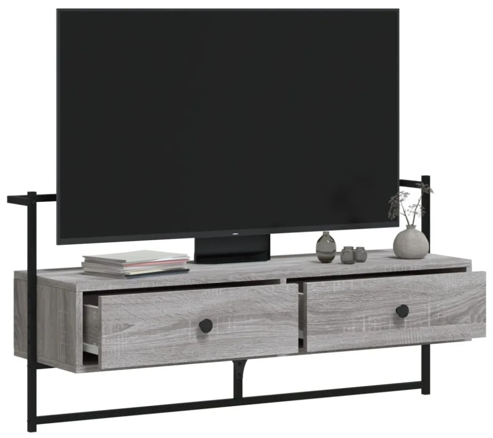 szürke sonoma színű szerelt fa fali TV szekrény 100,5x30x51 cm