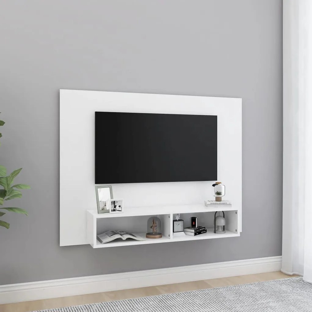 fehér szerelt fa fali TV-szekrény 120 x 23,5 x 90 cm