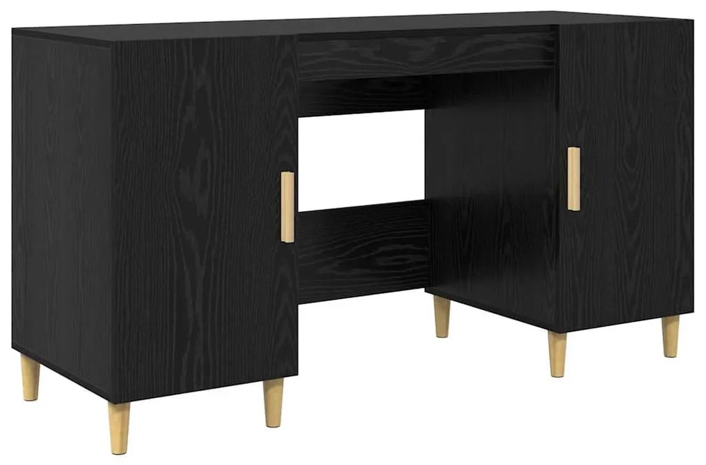 vidaXL Asztal polcokkal ajtóval Fekete tölgy 140 x 50 x 75 cm Faanyag