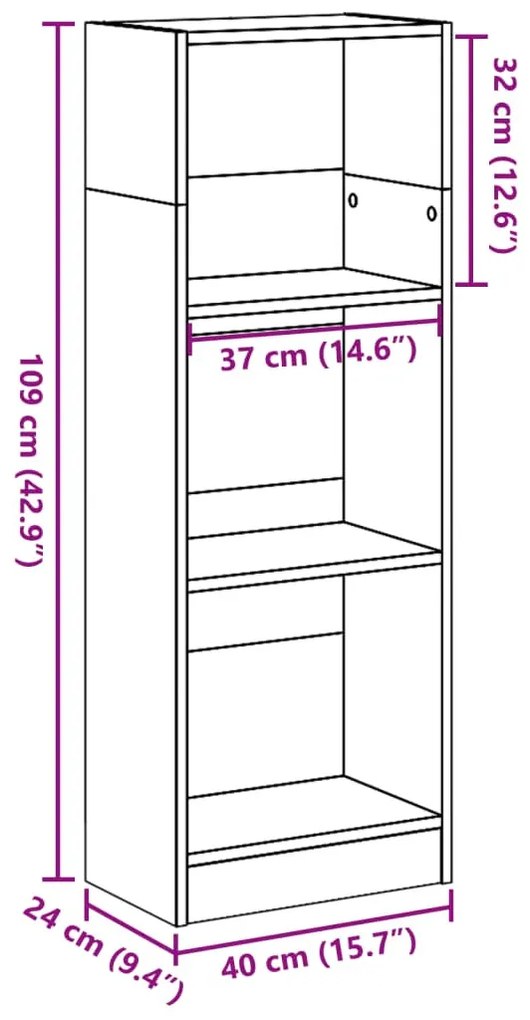 barna tölgy színű szerelt fa könyvszekrény 40 x 24 x 109 cm