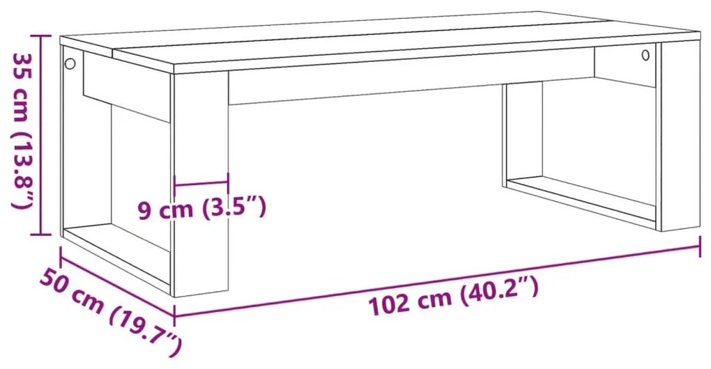 antik fa színű szerelt fa dohányzóasztal 102 x 50 x 35 cm