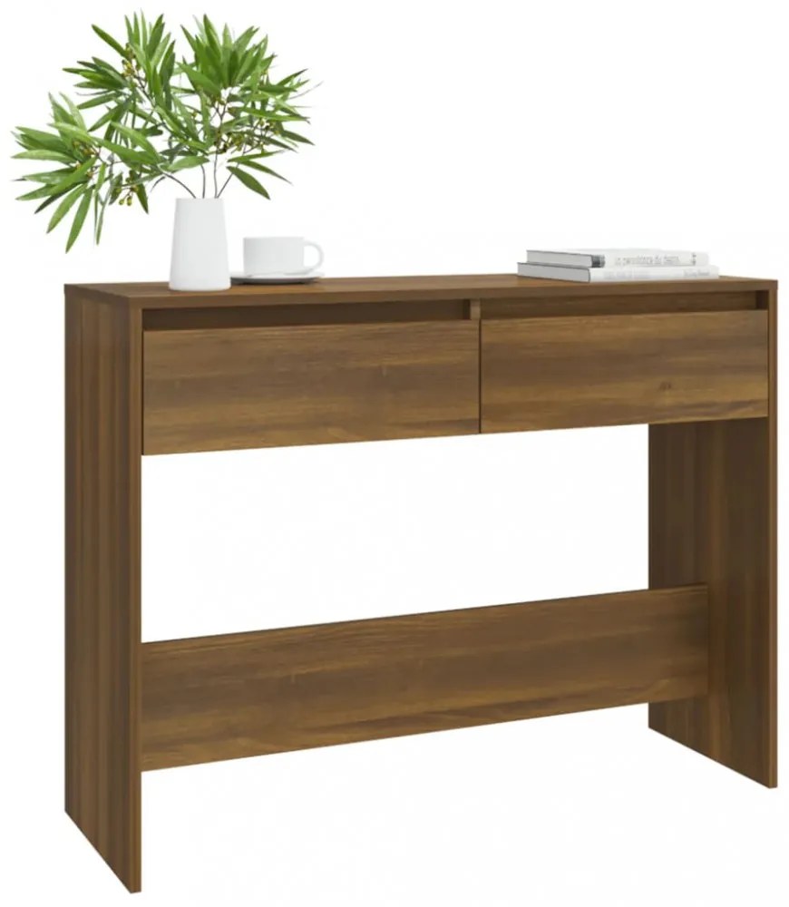 barna tölgyszínű szerelt fa dohányzóasztal 100x35x76,5 cm