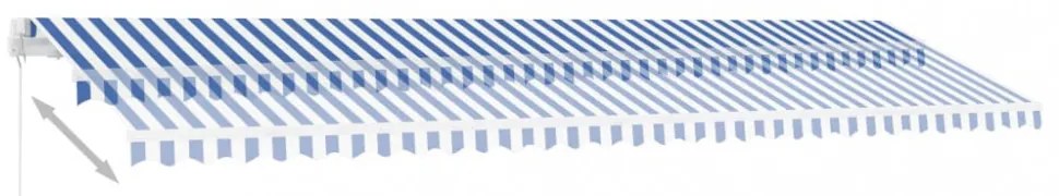 kék és fehér kézzel kihúzható póznás napellenző 600 x 350 cm