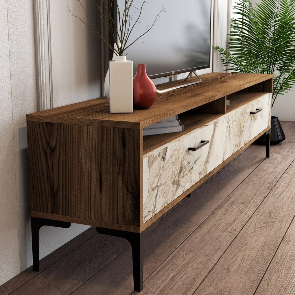 TV szekrény Istanbul 2 - Diós Fehér Marble