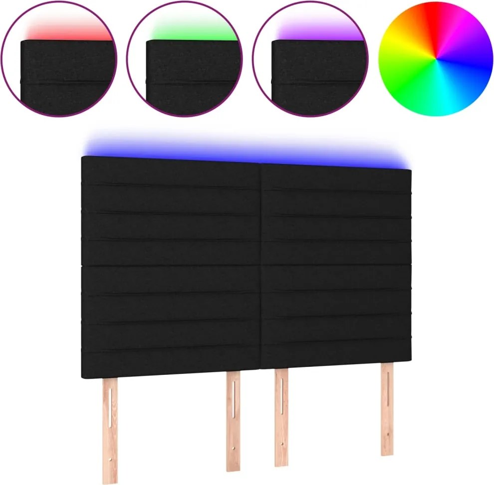 vidaXL fekete szövet LED-es fejtámla 144x5x118/128 cm