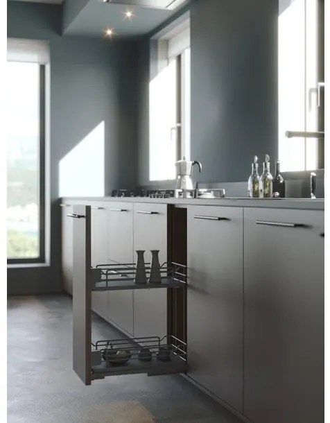 Konyhai fémrács, 600mm, fenéklapra szerelhető, antracit, teljes kihúzás, csillapított záródás, rejtett fióksín, 2 kosár SIGE, Infinity Line 003