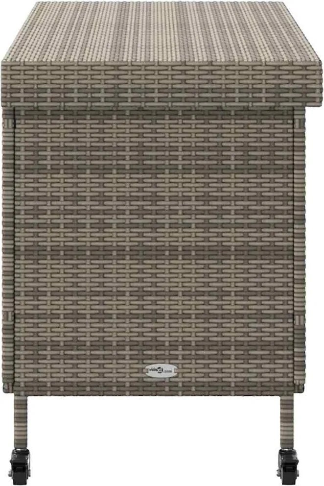 Szürke Polyrattan Kerti Tárolóláda Kerekekkel 110X55X73 Cm