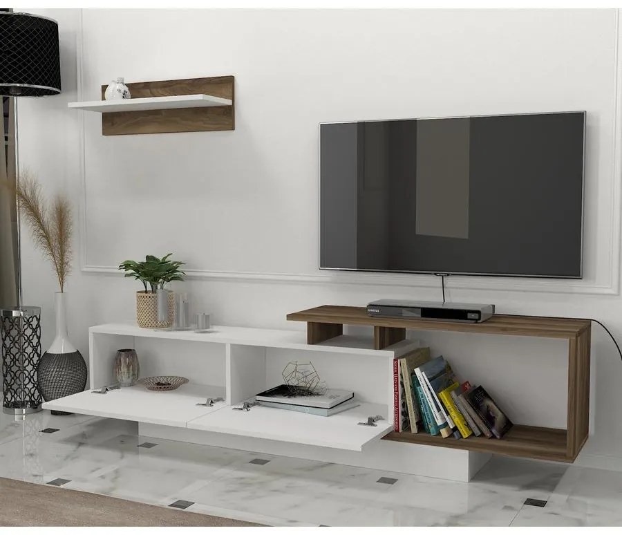 TV szekrény Asos - Fehér, Diós