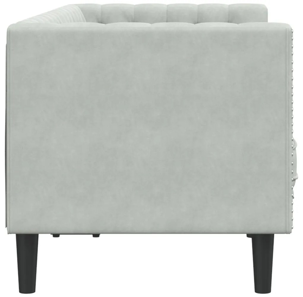 2 személyes világoszöld bársony Chesterfield kanapé párnákkal