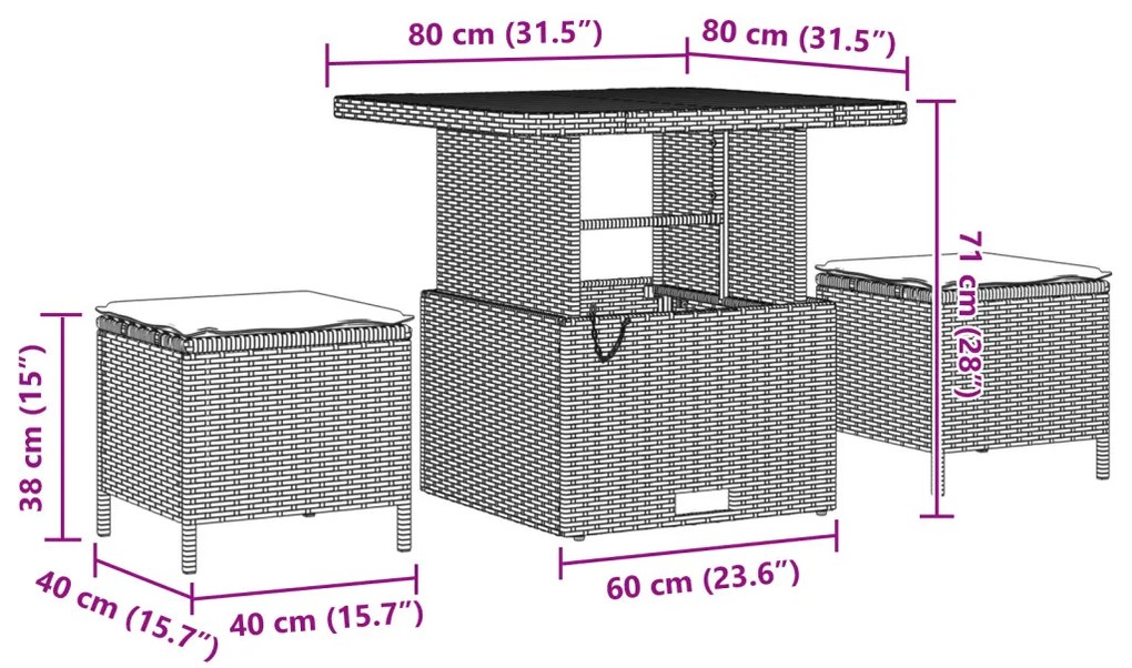 9 darabos Kert Sofa Szett Párnákkal Bézs Poli Rattan Akácia